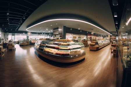 Generative AI Modern Retail Store With Many Shops And Supermarket Empty Interior No Peopleの素材