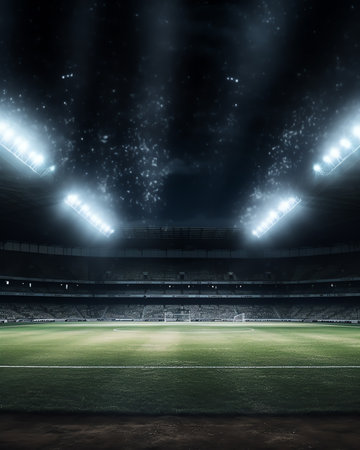 Generative AI Stadium lights with ground raysの素材