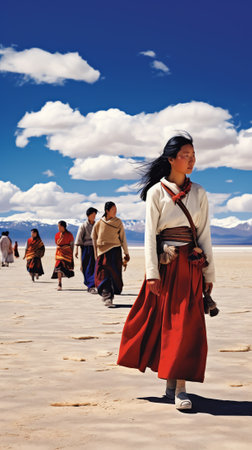 Generative AI Sidewalk ground and Qinghai Lake, Chinaの素材