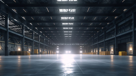 Generative AI empty Hangar delivery warehouse 3d render imageの素材
