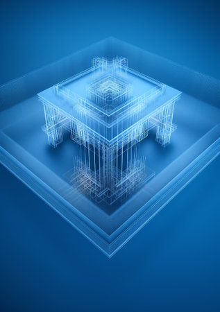 Generative AI Empty building structure with geometric structure, 3d rendering. Computer digital drawの素材