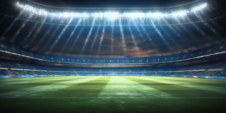 Generative AI Image of empty football stadium background. You can put your designの素材