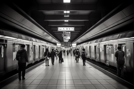 Generative AI An empty train station in Japanの素材