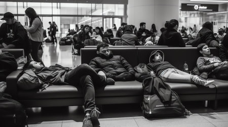 Generative AI MOSCOW - DECEMBER 29: People in waiting room at airport Sheremetyevo, December 29, 200の素材