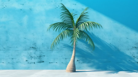 Generative AI Empty palm shadow blue color texture pattern cement wall background. Used for presentaの素材
