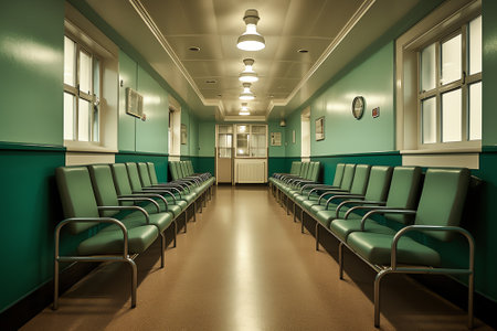 Generative AI Hospital waiting room with empty chairs.の素材