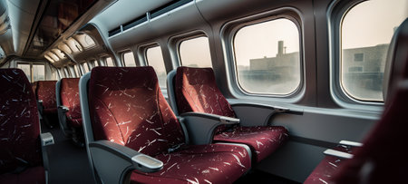 Generative AI empty seats in a traveling trainの素材