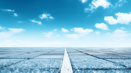 Generative AI Empty square platform and blue sky with white clouds landscapeの素材