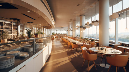 Generative AI Modern restaurant interior, part of a hotelの素材