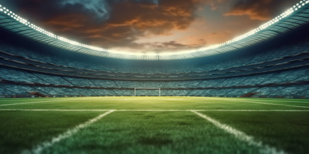Generative AI Evening stadium arena soccer field defocus backgroundの素材