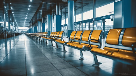 Generative AI Empty departure lounge at the airportの素材