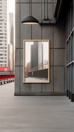 Generative AI Blank posters in the window on the first floor of building, mock up, 3D Renderの素材