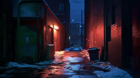 Generative AI Inner City Dark Alleyway Backgroundの素材