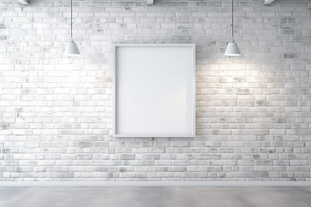 Generative AI Empty room interior background, white brick wall, glass vase with branch 3d renderingの素材