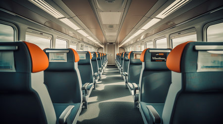 Generative AI empty seats in a traveling trainの素材