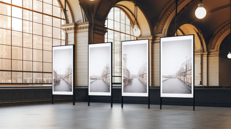 Generative AI Two blank posters mock up on the wall of underground subway station. 3d illustrationの素材