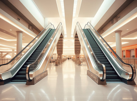 Generative AI flat empty escalator in the shopping mallの素材