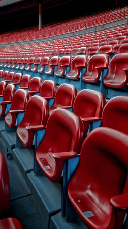 Generative AI Sport stadium Plastic chairs in a row.の素材