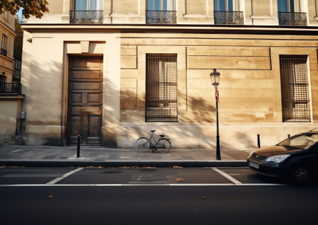 Generative AI empty street and detail of a building in a cityの素材