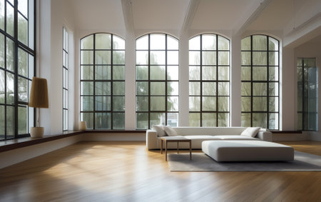 Generative AI Bright clean interior. Empty open plan interior.の素材