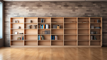 Generative AI Empty room with book shelfs 3D renderingの素材