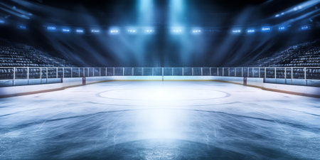 Generative AI Ice Hockey Stadium with Spotlights. Vector Illustration. Ice Hockey Arena Background Cの素材