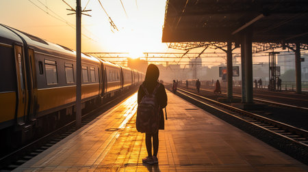 Generative AI 2 December 2022. Bangkok, Thailand. Empty train station in early morning at Bangsue stの素材