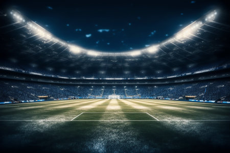 Generative AI Evening stadium arena soccer field defocus backgroundの素材