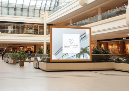 Generative AI Empty ADs media mock up in hallway shopping mall. Blank space for insert advertising.の素材