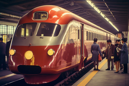 Generative AI Train station at osaka japan in early morning, empty train, vintage styleの素材