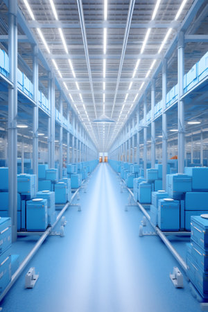 Generative AI Warehouse or industry building interior. known as distribution center, retail warehousの素材
