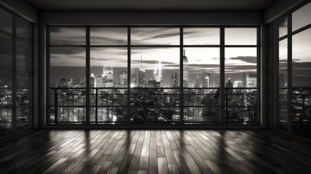 Generative AI Midtown New York City Manhattan Skyline Buildings from High Rise Window. Beautiful Expの素材