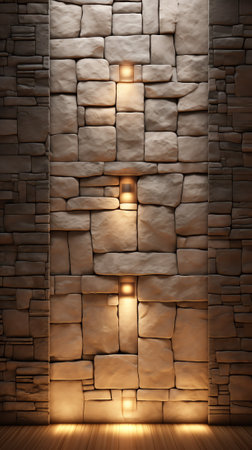 Generative AI stone wall lamp modern interior decoration empty roomの素材
