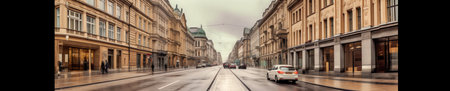 Generative AI PRAGUE, CZECHIA - MAY 31, 2023: empty street in the centre of Pragueの素材