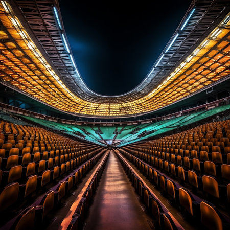 Generative AI Empty seats in American football stadium at nightの素材