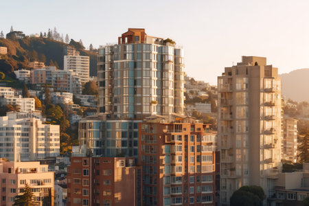 Generative AI Skyscrapers Cityscape Downtown, San Francisco Skyline Buildings. Beautiful Real Estateの素材