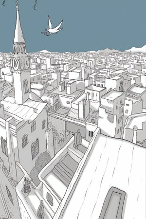 Generative AI Fes, Morocco cityscape seen from a rooftopの素材