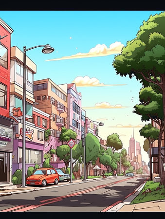 Generative AI Empty city road with pedestrian crossing and traffic lights sunny day with clear sky vの素材