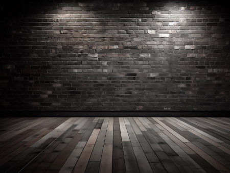 Generative AI Empty room with brick wall and dark floorの素材