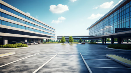 Generative AI Empty walkway road and modern office buildings exterior. 3d renderingの素材