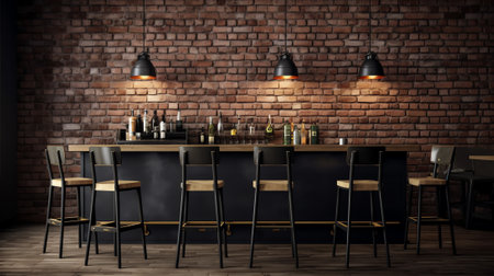 Generative AI 3d render of cafe bar restaurant nobody indoor. Empty coffee shop interior daytime witの素材