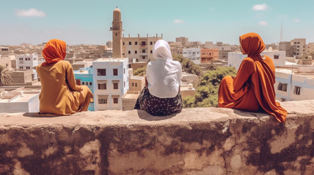 Generative AI Fes, Morocco cityscape seen from a rooftopの素材