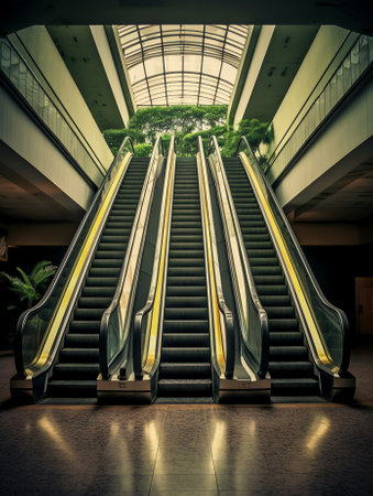 Generative AI flat empty escalator in the shopping mallの素材