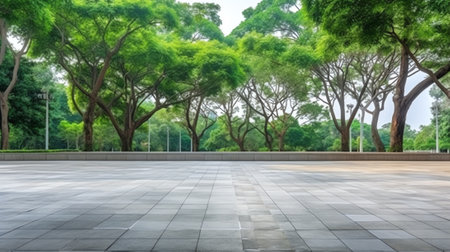 Generative AI Hangzhou West Lake Mountain natural landscape and empty square floor.の素材