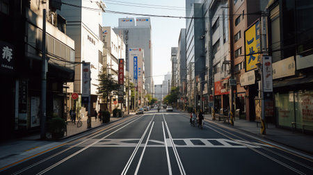 Generative AI Tokyo, Japan - 10.27.2018: Empty typical crossroad with shops on the side in Toshima Cの素材