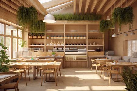 Generative AI 3d render of wooden style cafe restaurantの素材