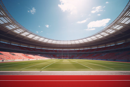 Generative AI empty baseball stadium arena with fans crowd in the sunny day lights 3d illustrationの素材
