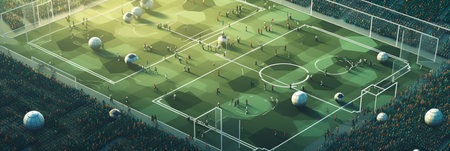 Generative AI Background image of a football and soccer stadium in top view with architecture and plの素材