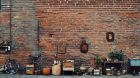 Generative AI Empty ftorefront of shop in bricks wall.の素材