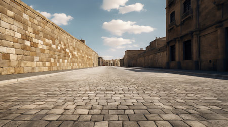 Generative AI Empty street under the bridge with beautiful morning landscape scene. 3d renderingの素材